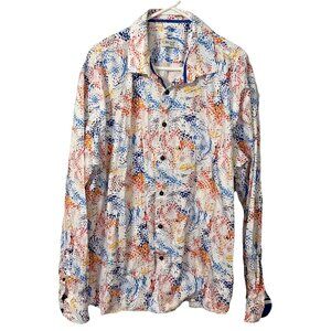 Vercini Button Down  Shirt Orange Yellow Blue Wave Size 3XL